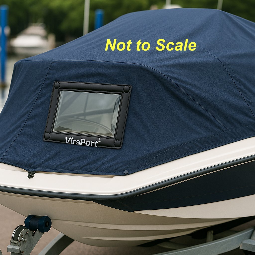 Viraport clear window installed in boat cover showing interior visibility