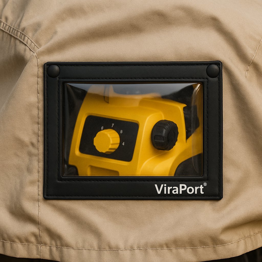 Machinery controls visible through Viraport window in equipment cover