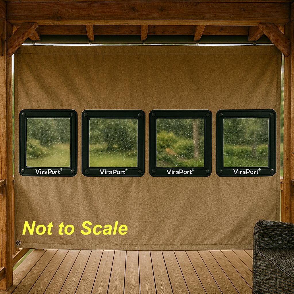Multiple Viraport windows providing panoramic view in storm enclosure